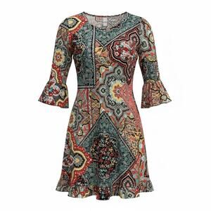 Julie & James Paisley Print Dress Ruffle Hem Women’s L